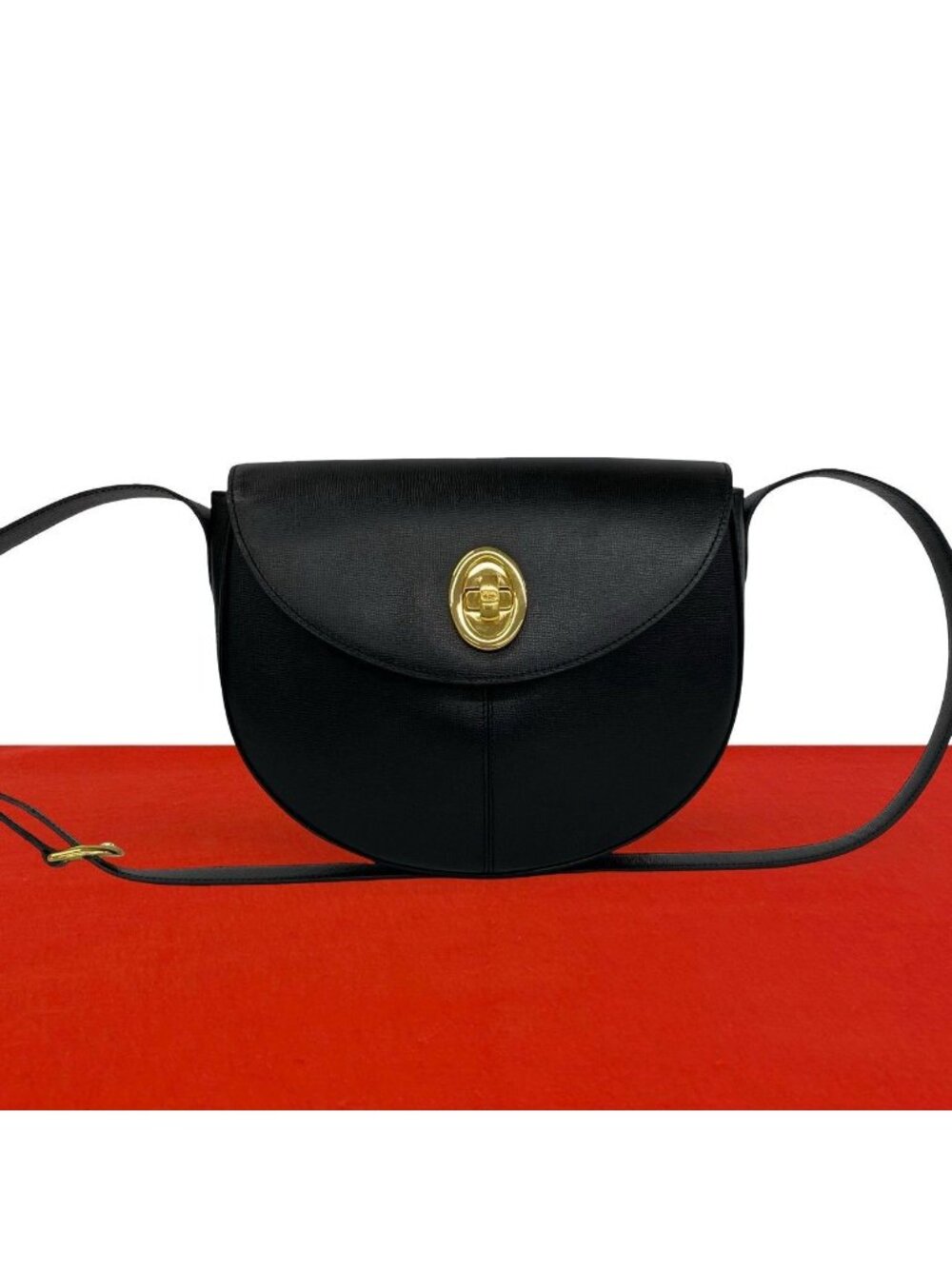Dior Vintage CD Logo Leather Shoulder Bag Pochette Black